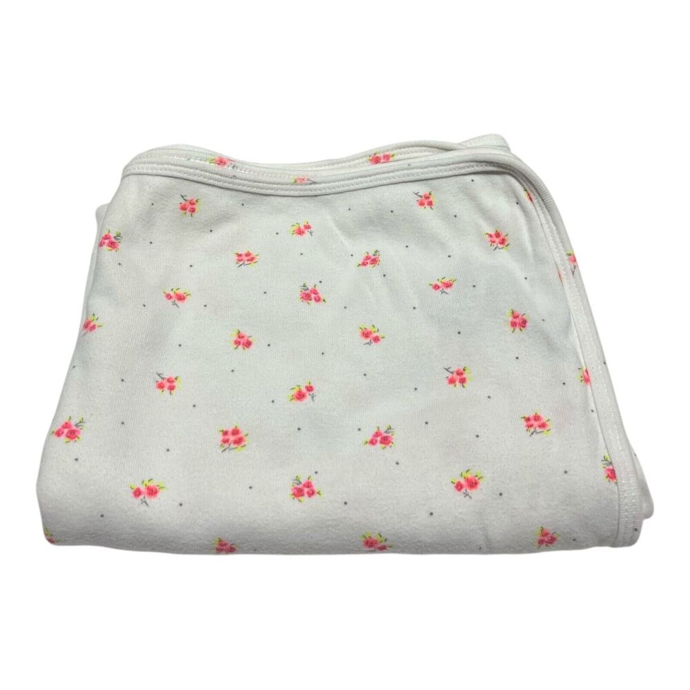 Carters Hot Pink Floral White Baby Receiving Blanket Cotton